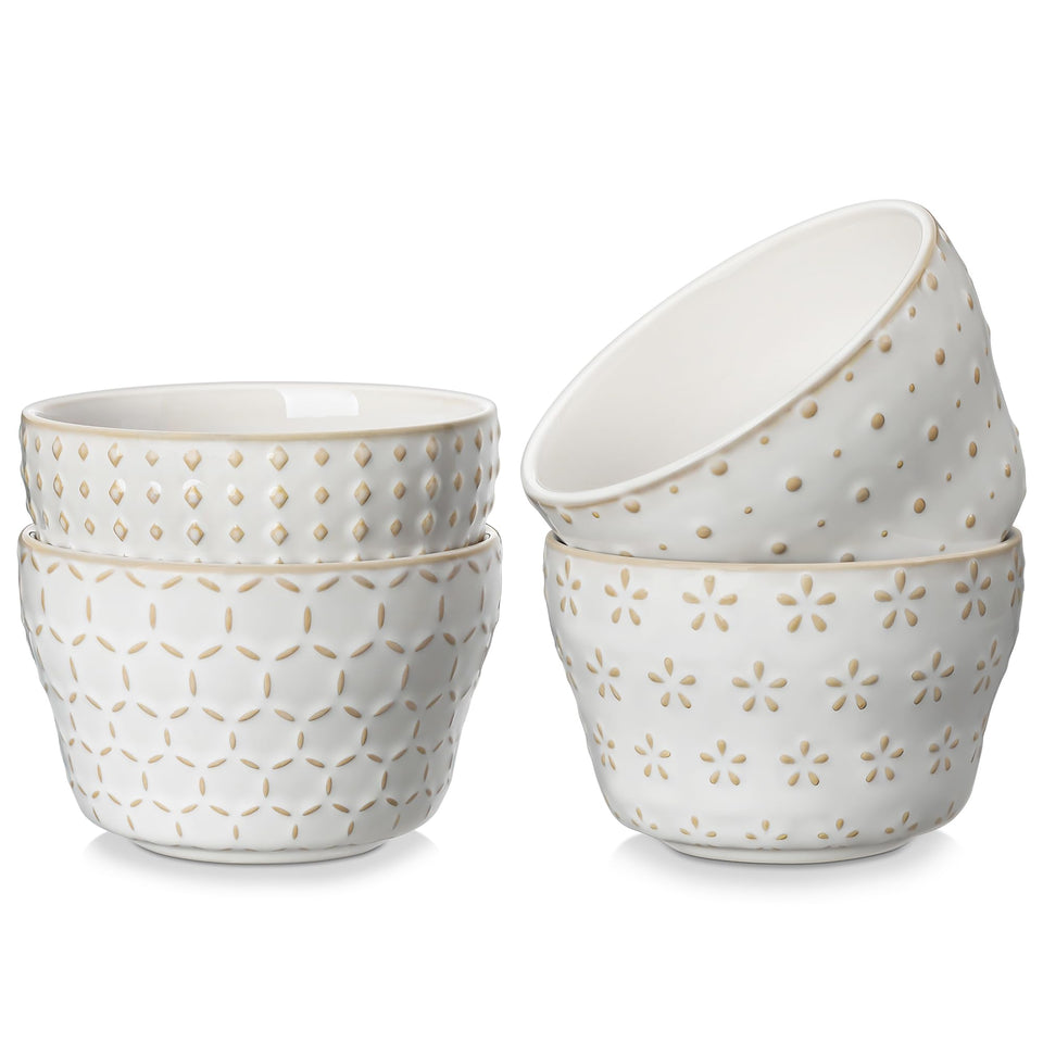 MALACASA Lydia Arctic White 8oz bowls, four-piece set for elegant portions.