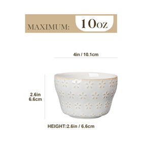 Embossed MALACASA Lydia Arctic White bowls on a dining table.