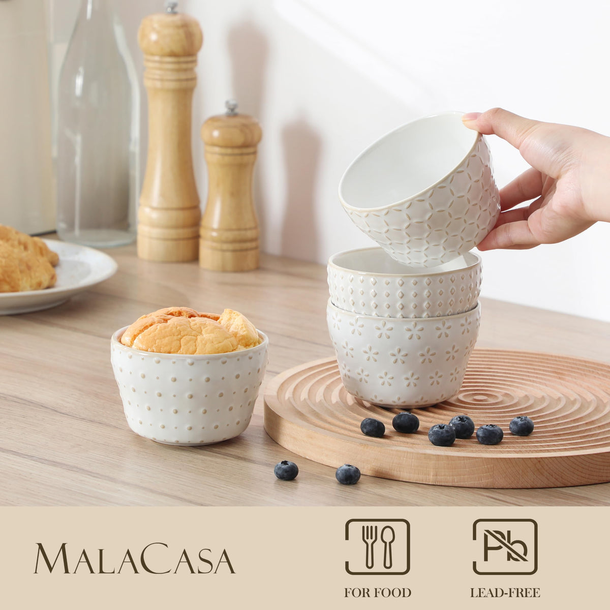 MALACASA Lydia Arctic White bowls are microwave-safe for quick servings.