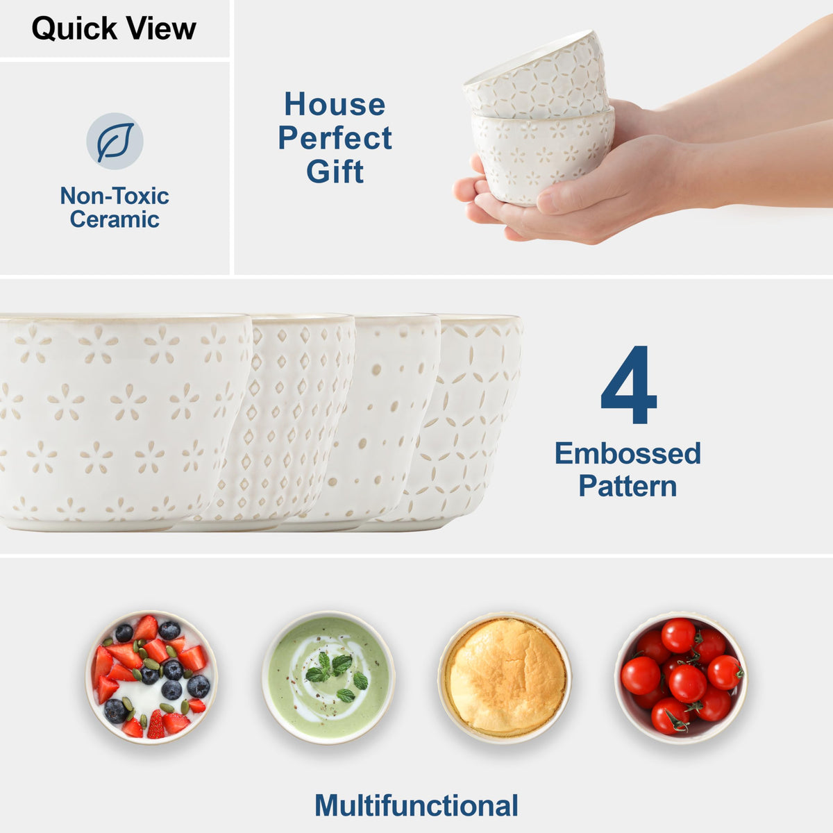 Stackable MALACASA Lydia Arctic White bowls save kitchen space.