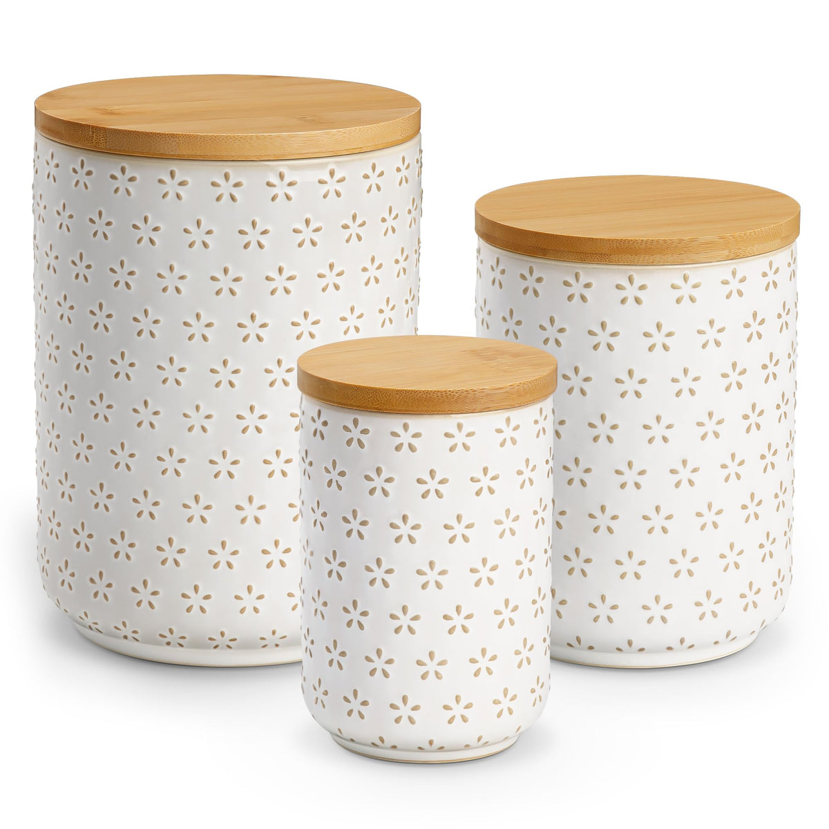 MALACASA Lydia ceramic canisters with airtight lids for pantry freshness.
