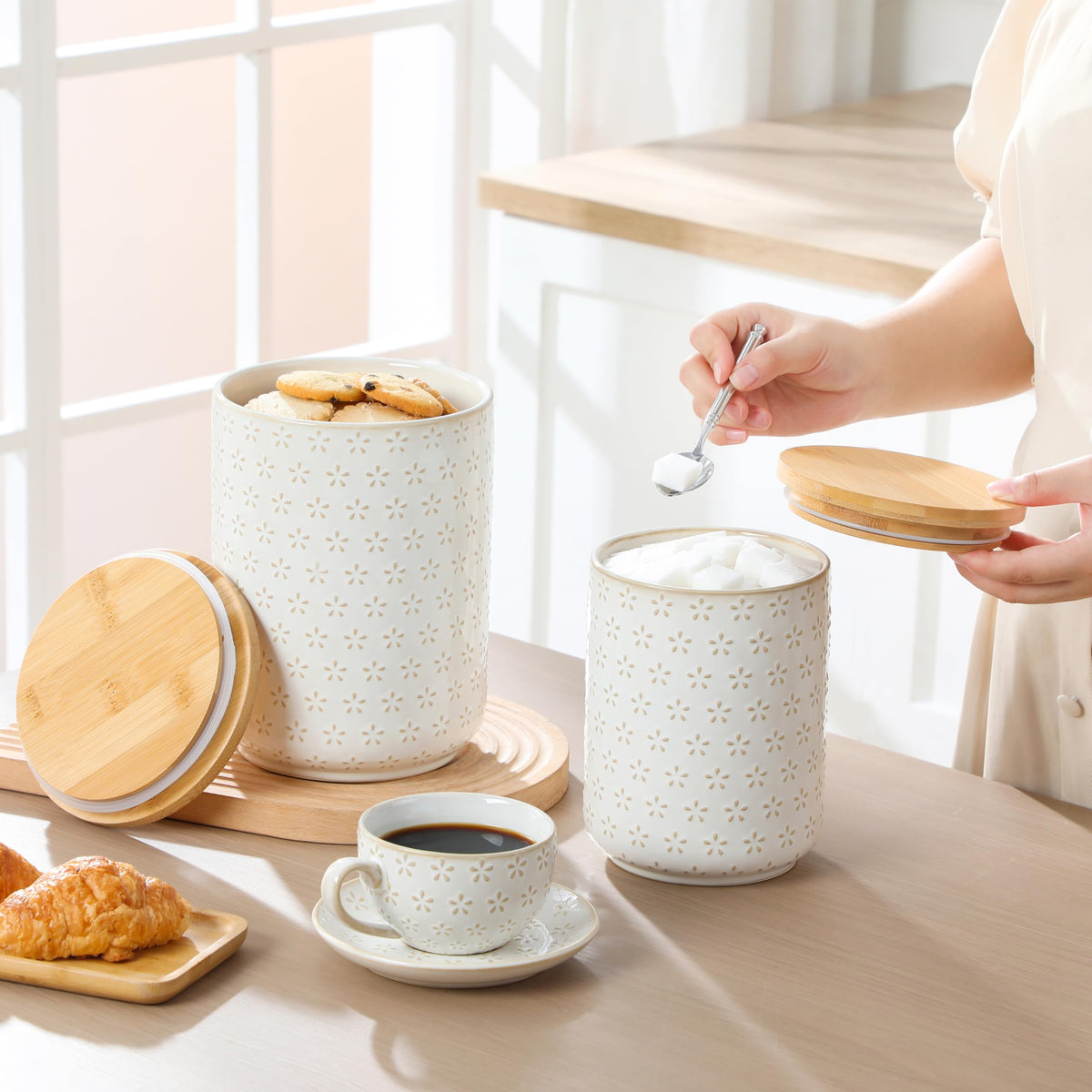 MALACASA Lydia canisters suit utensils or decorative shelves.