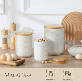 MALACASA Lydia 80/40/20 oz jars protect flour and sugar from moisture.