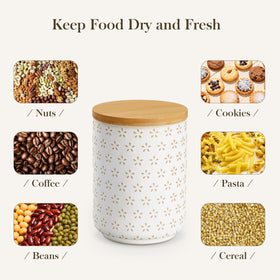 MALACASA Lydia moisture-resistant ceramic stores pantry staples away from light.
