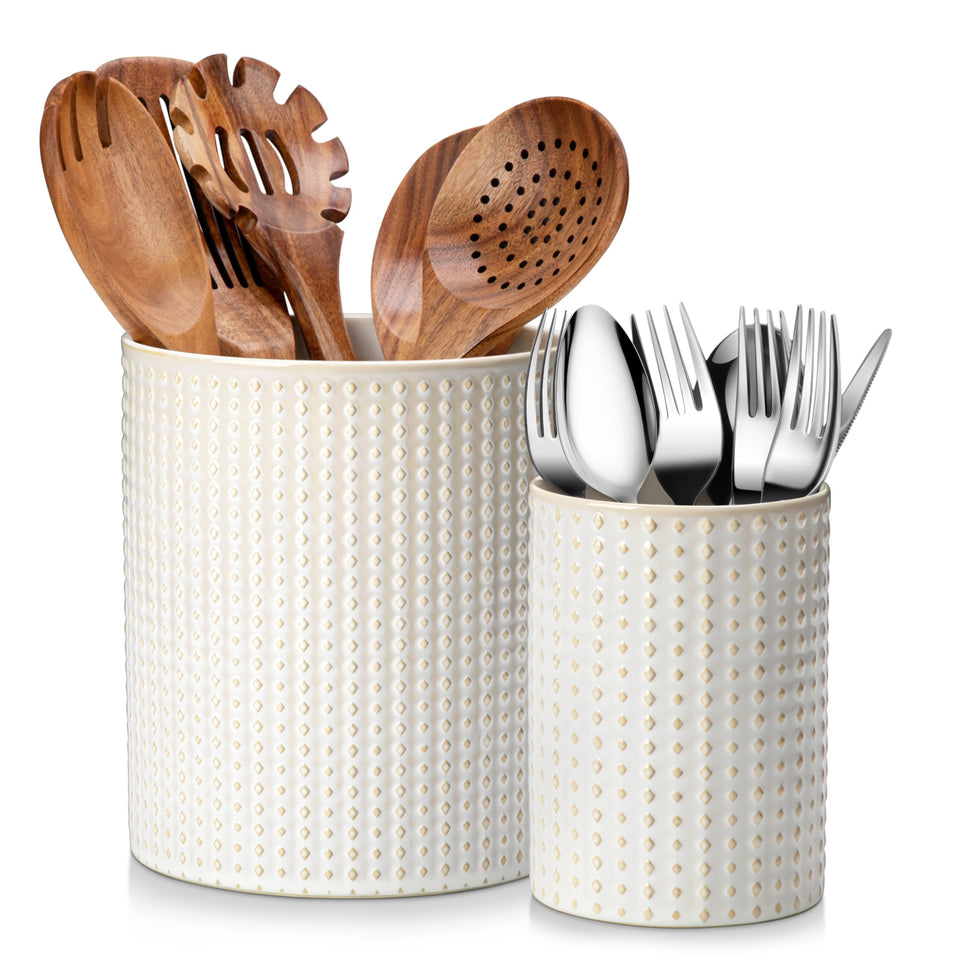 MALACASA Lydia large ceramic utensil crock keeps tools neatly organized on the counter.