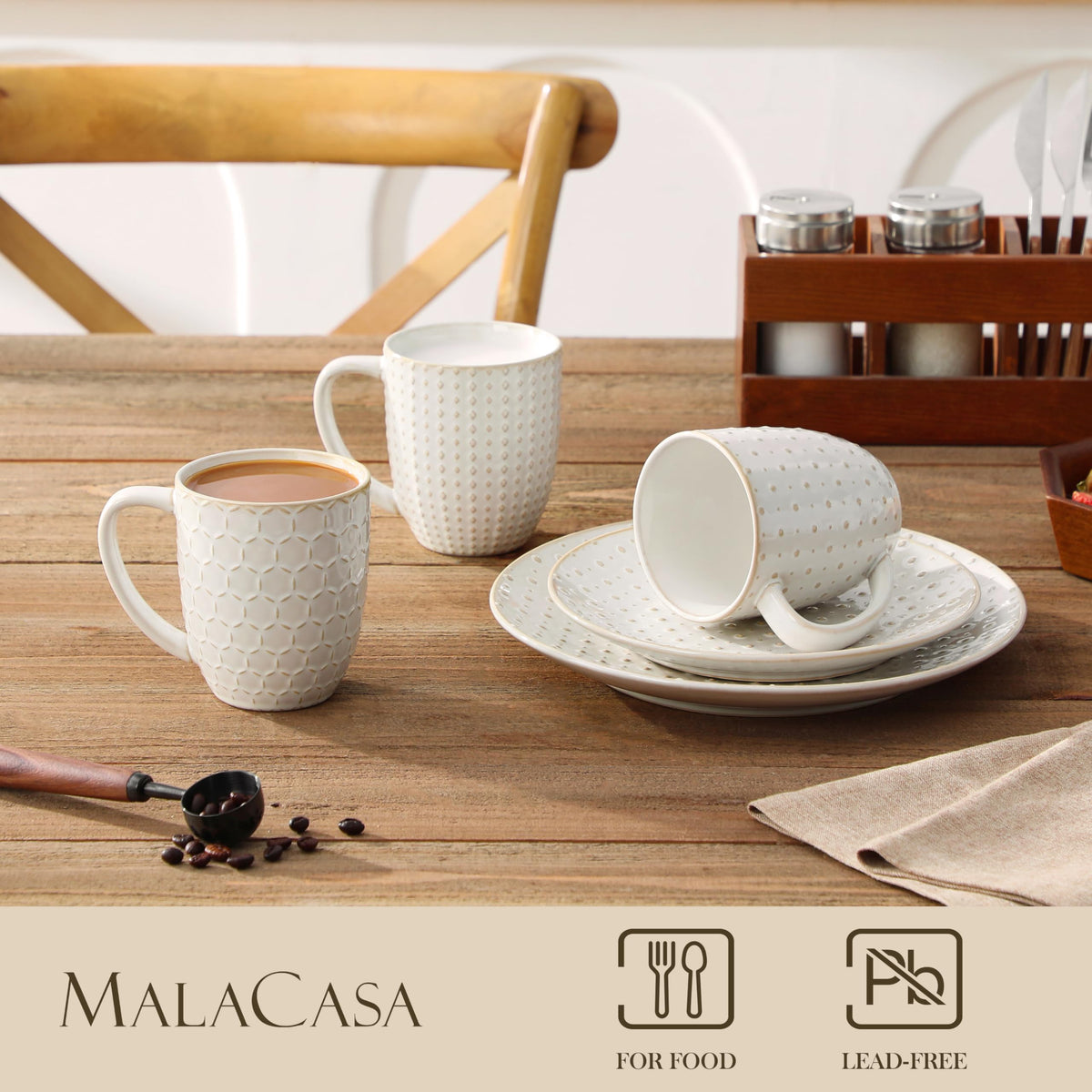 MALACASA Lydia mug enhances kitchen decor with a clean white finish.