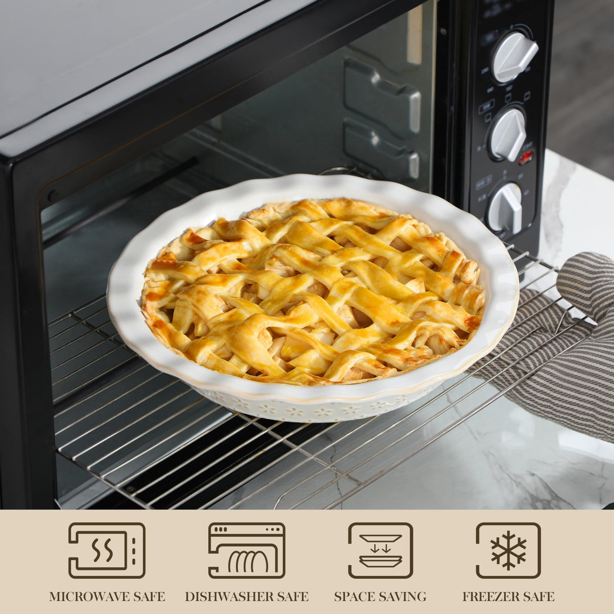 MALACASA LYDIA stoneware pan is oven-safe for versatile baking.