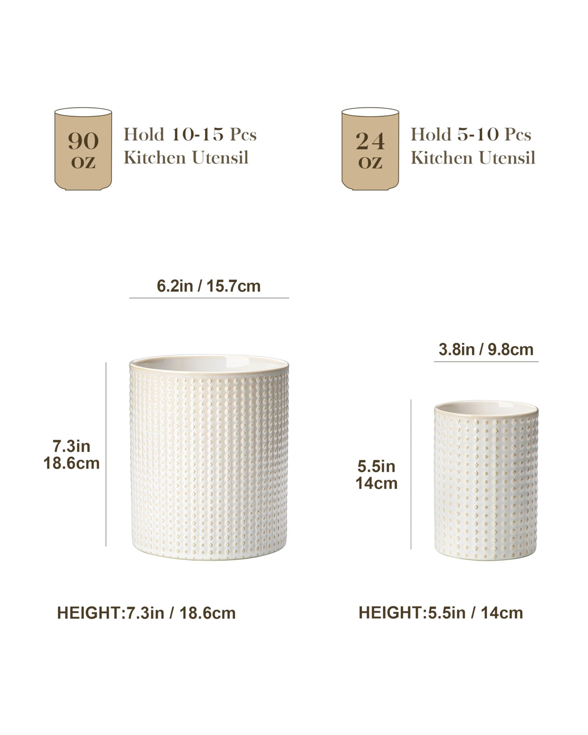 MALACASA Lydia small ceramic utensil crock ideal for ladles and spoons within reach.