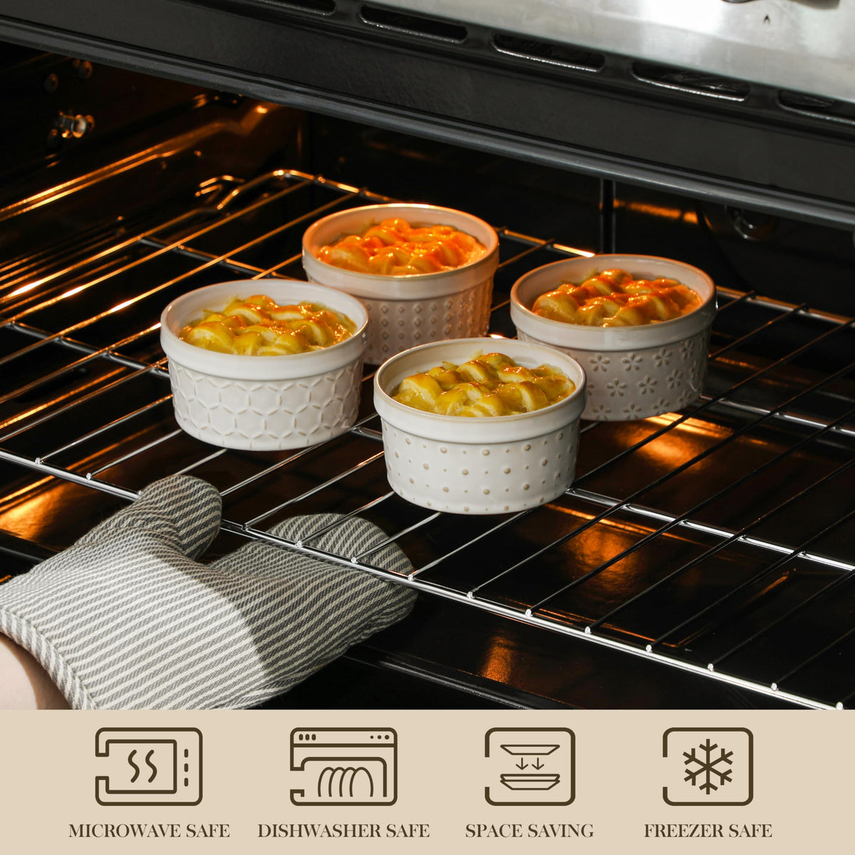 MALACASA ramekins are microwave and dishwasher safe for quick cleanups