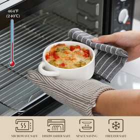 Oven, microwave, and dishwasher safe MALACASA dishes for versatile cooking.