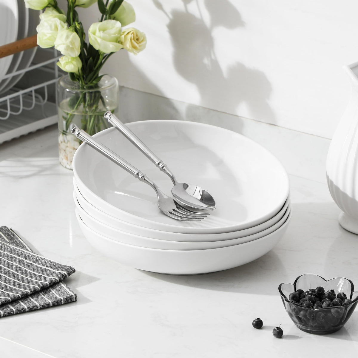 MALACASA minimalist white bowls complementing any table setting