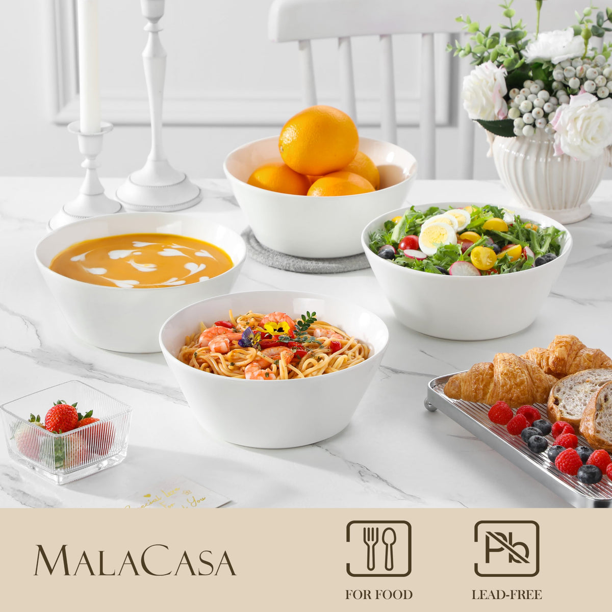 MALACASA pasta bowl with generous capacity for crowd-pleasing meals.