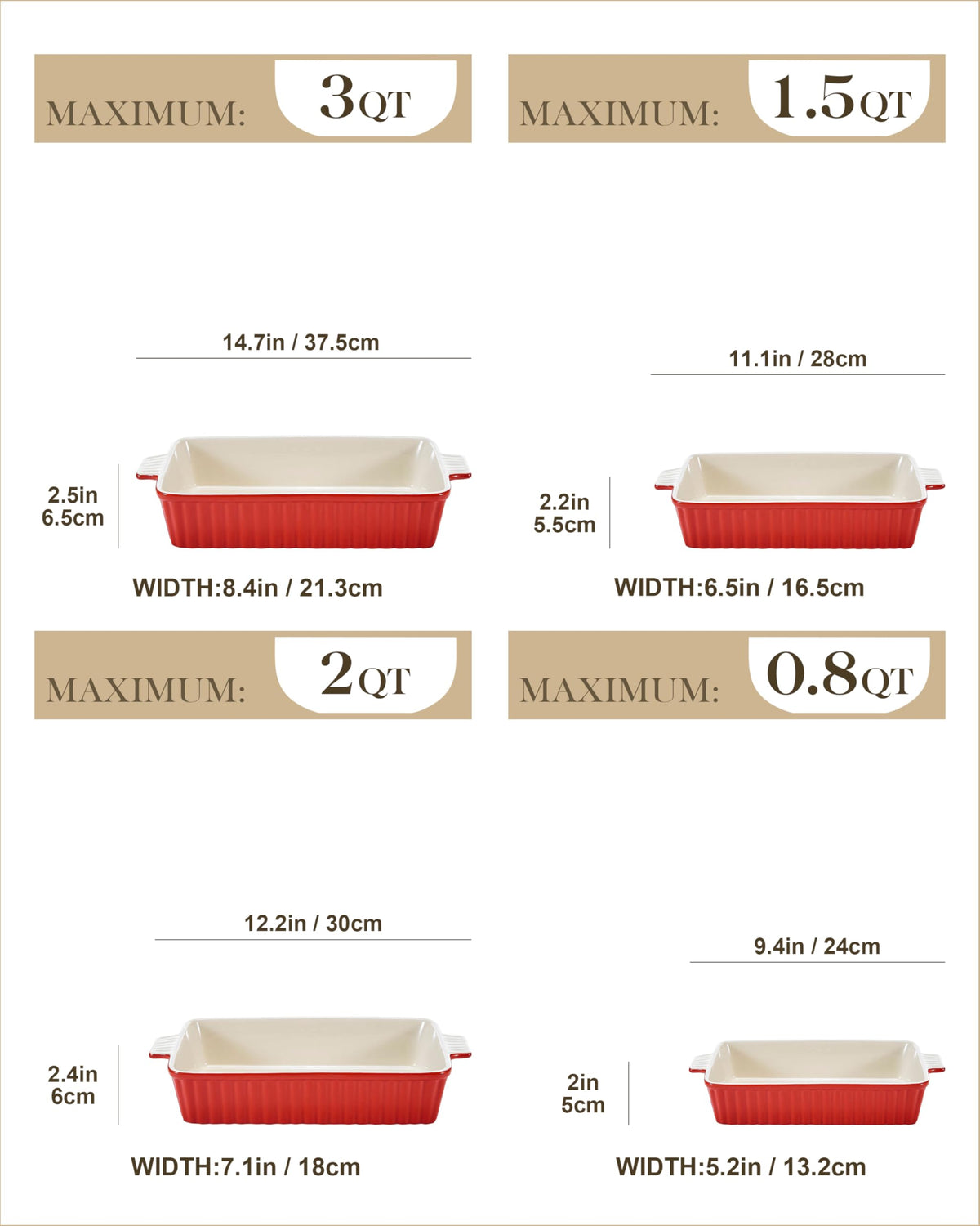 Malacasa 3QT porcelain dish with durable glaze for even heating.