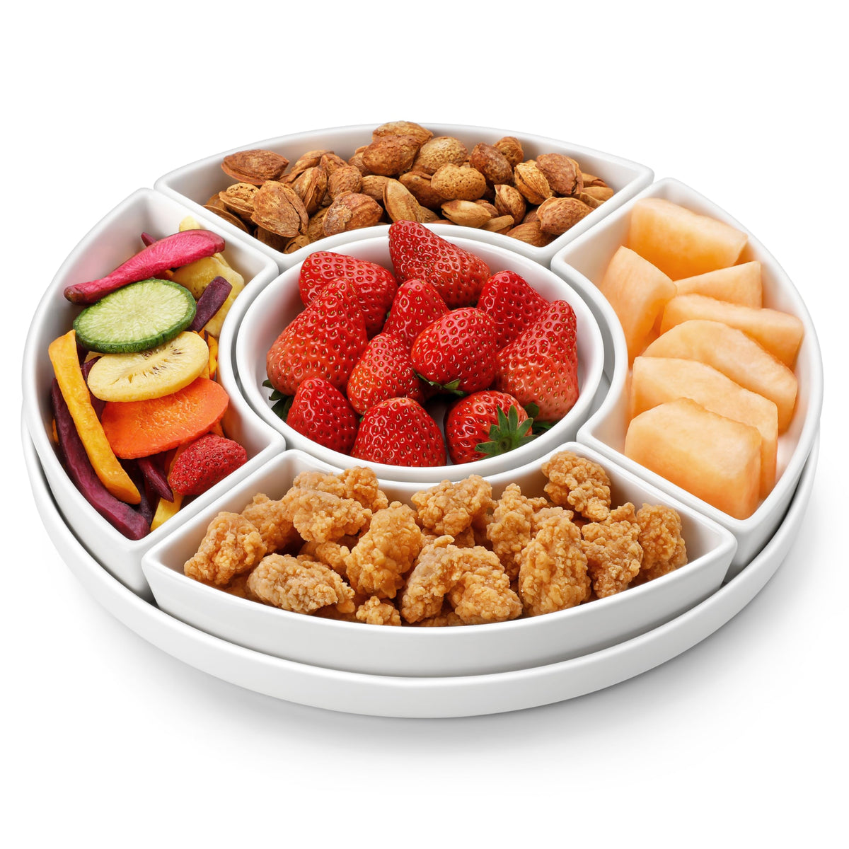 MALACASA porcelain divided platter with six sections keeps appetizers organized