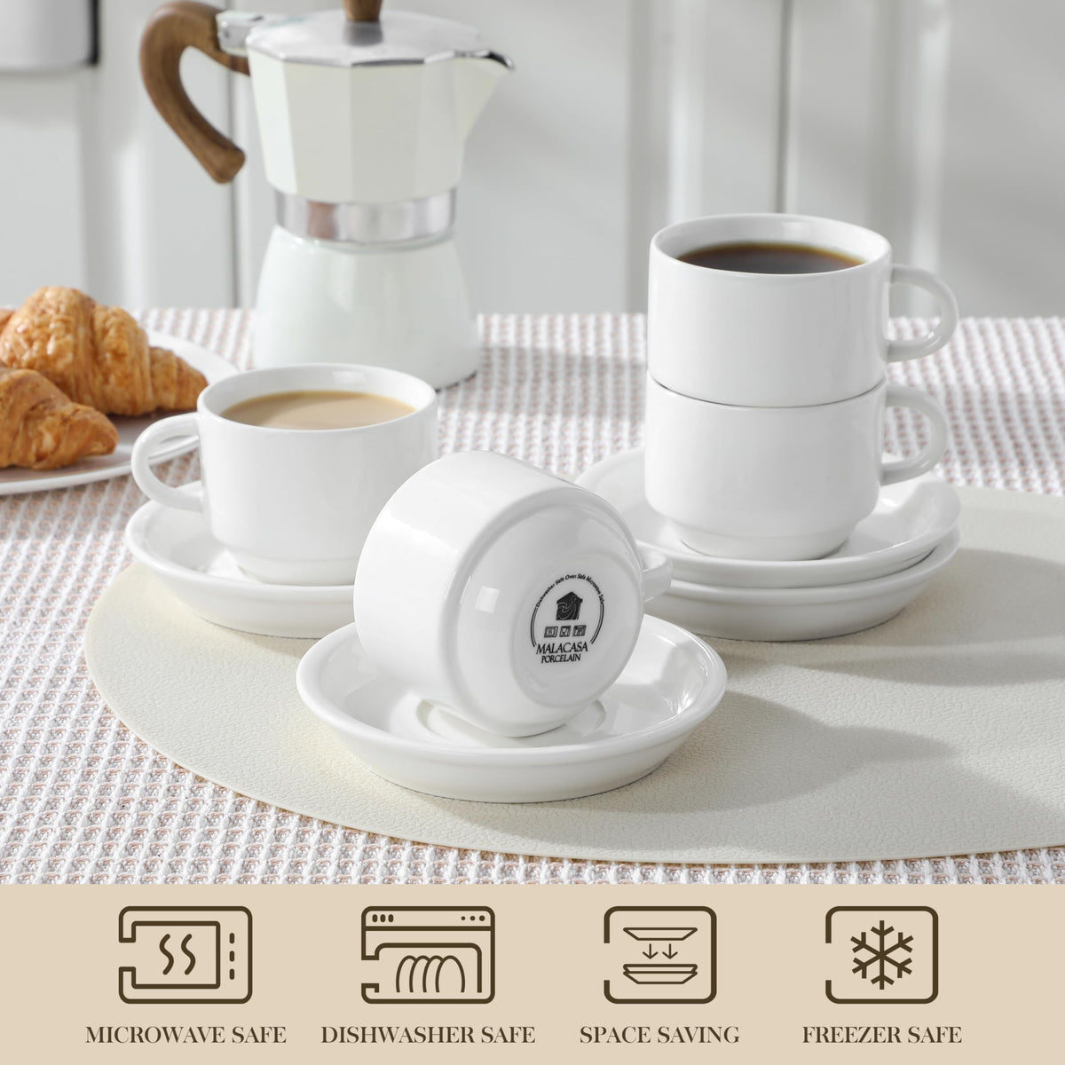 Malacasa 4 oz espresso cups are dishwasher-safe for easy cleanup.