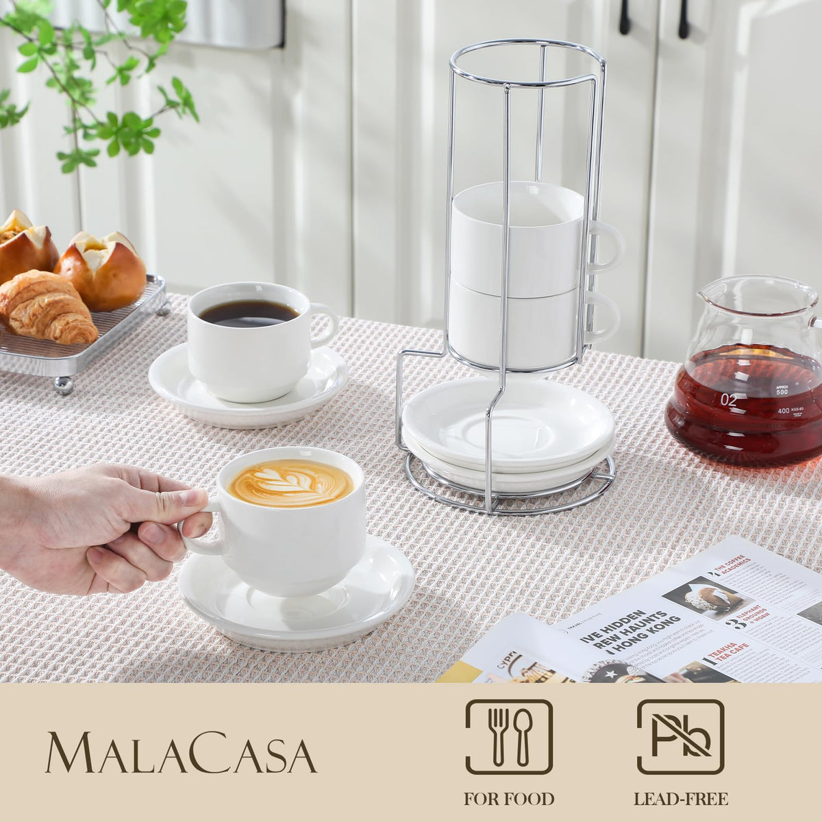 MALACASA porcelain espresso cups highlighting a smooth, bright surface.