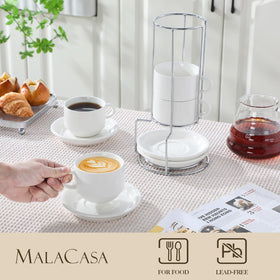 MALACASA porcelain espresso cups highlighting a smooth, bright surface.