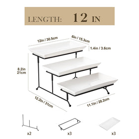 MALACASA porcelain trays on a white dessert stand for stylish serving.