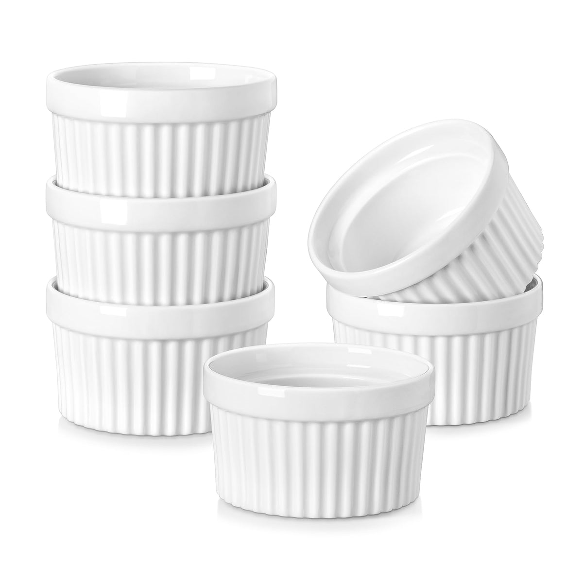 MALACASA ramekins 6oz white set for oven-safe dessert servings and dipping sauces.