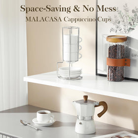 MALACASA silver metal stand keeps the cups neatly displayed.