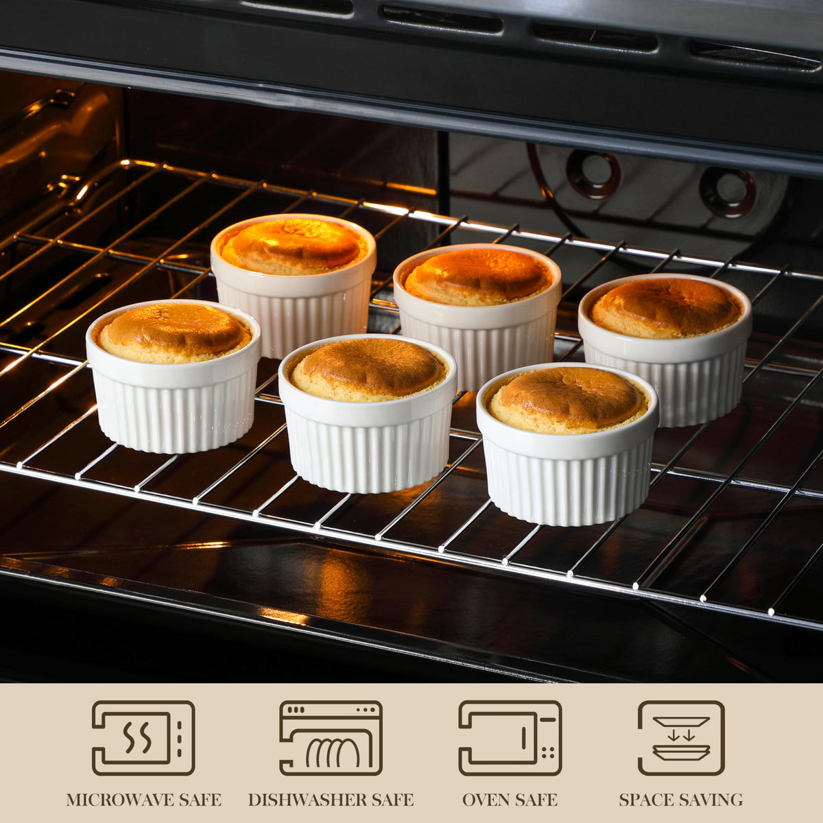 MALACASA souffle ramekins 6oz porcelain for light textures and uniform heat distribution.