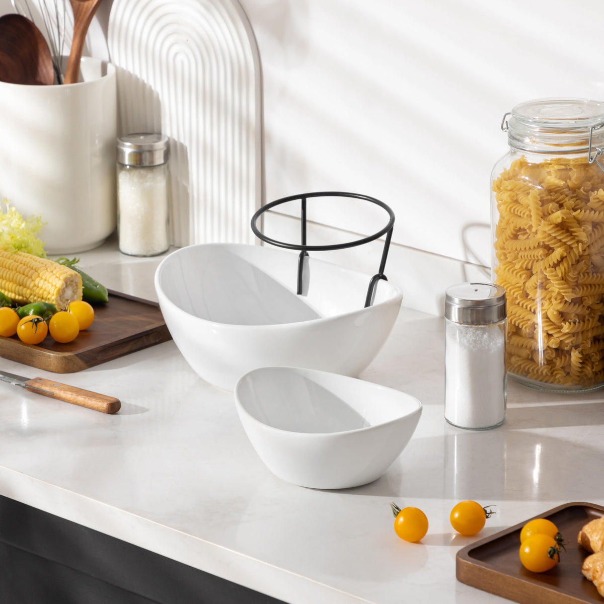 MALACASA space-saving stackable design fits in cabinets.