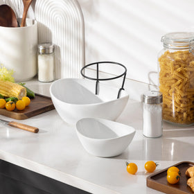 MALACASA space-saving stackable design fits in cabinets.