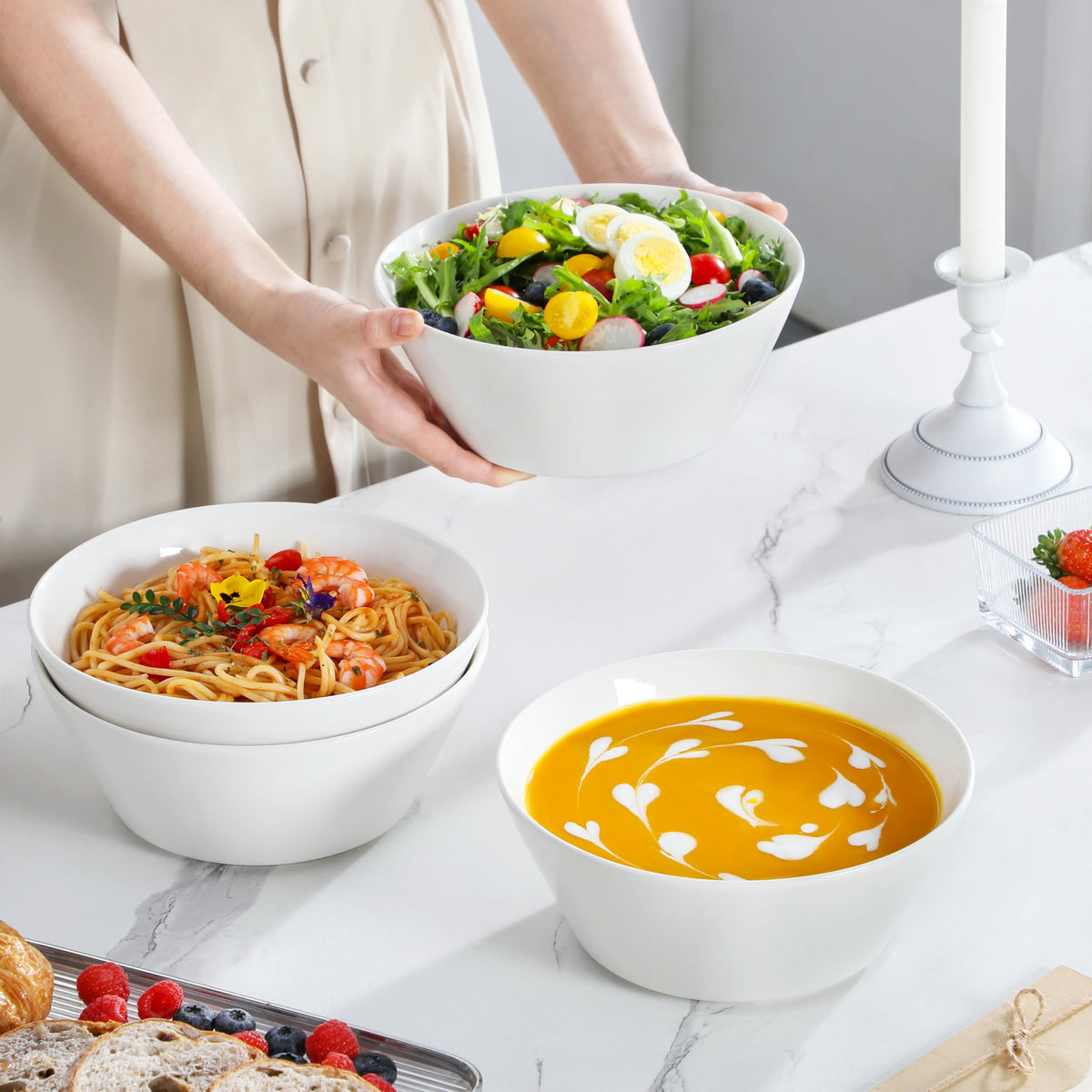 MALACASA spill-resistant bowl shape supports easy tossing and serving.