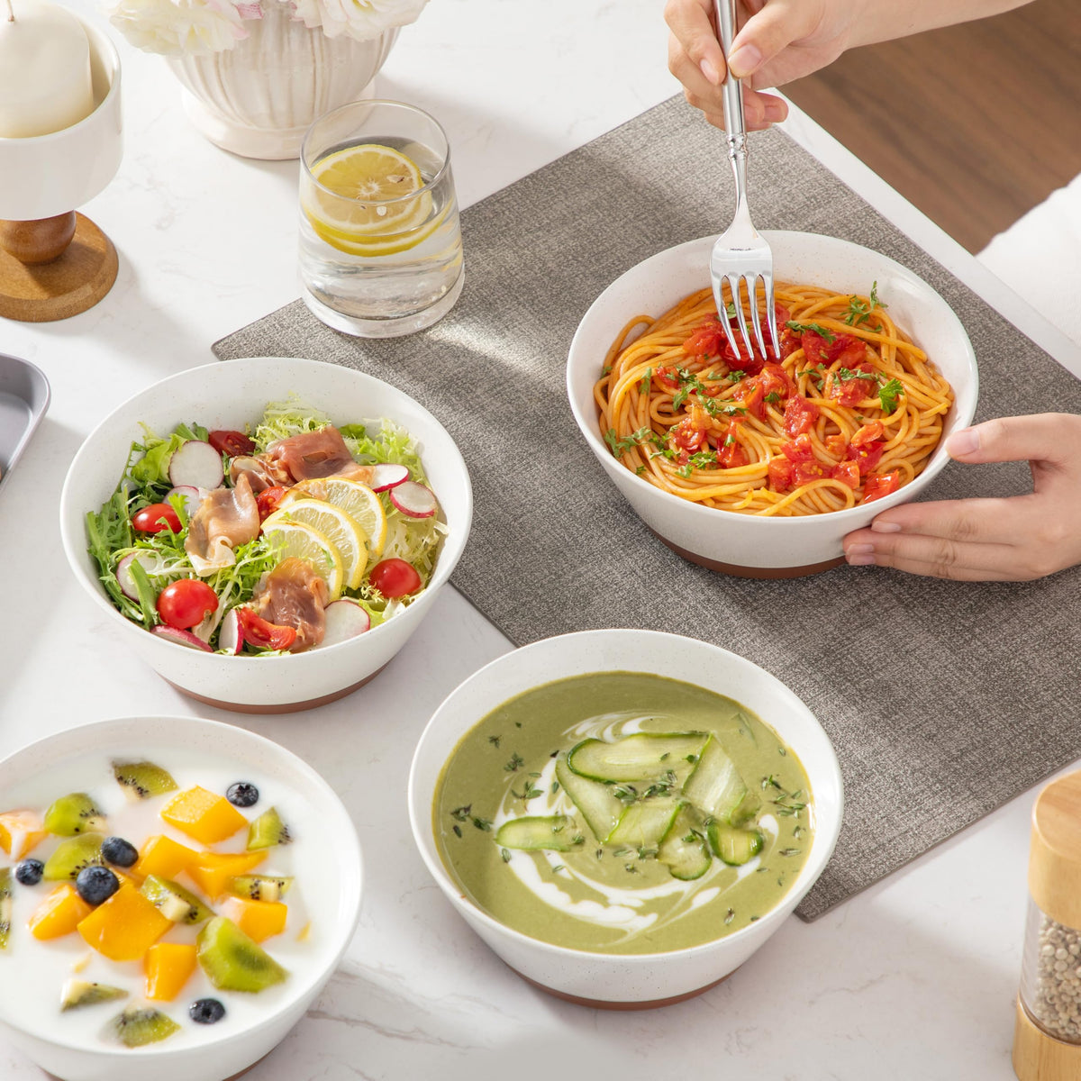 MALACASA stackable bowls vanilla-white terracotta base for versatile use