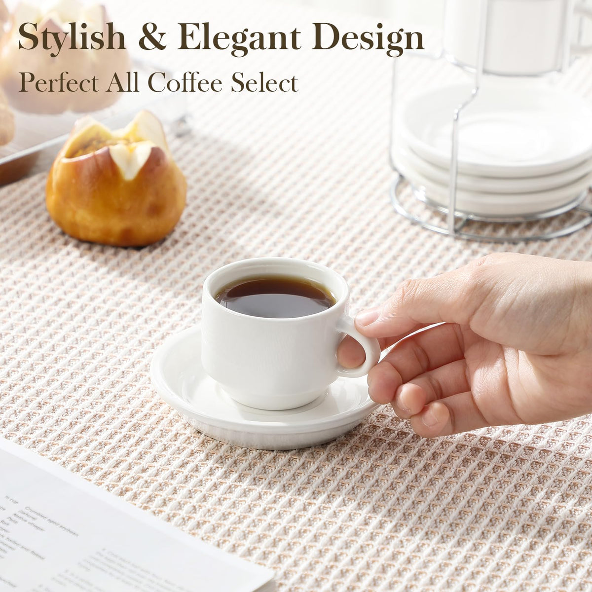 MALACASA stackable cappuccino cups save space with a modern design.