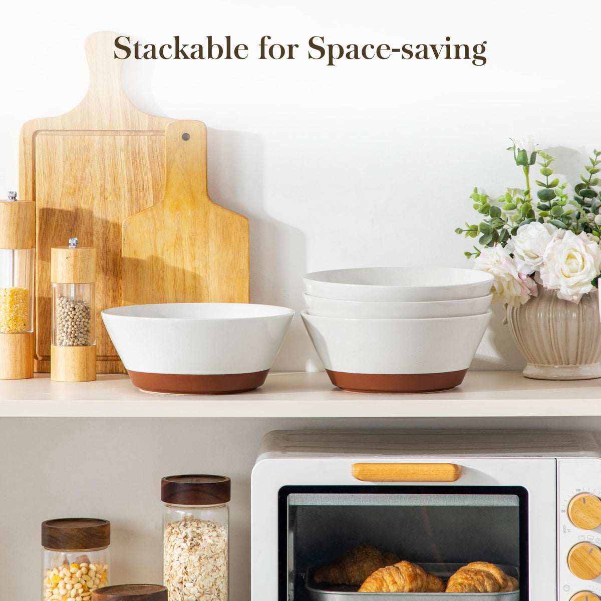 MALACASA stackable ceramic bowls save cabinet space
