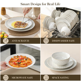 Malacasa stoneware dinnerware set shown on table for family dining