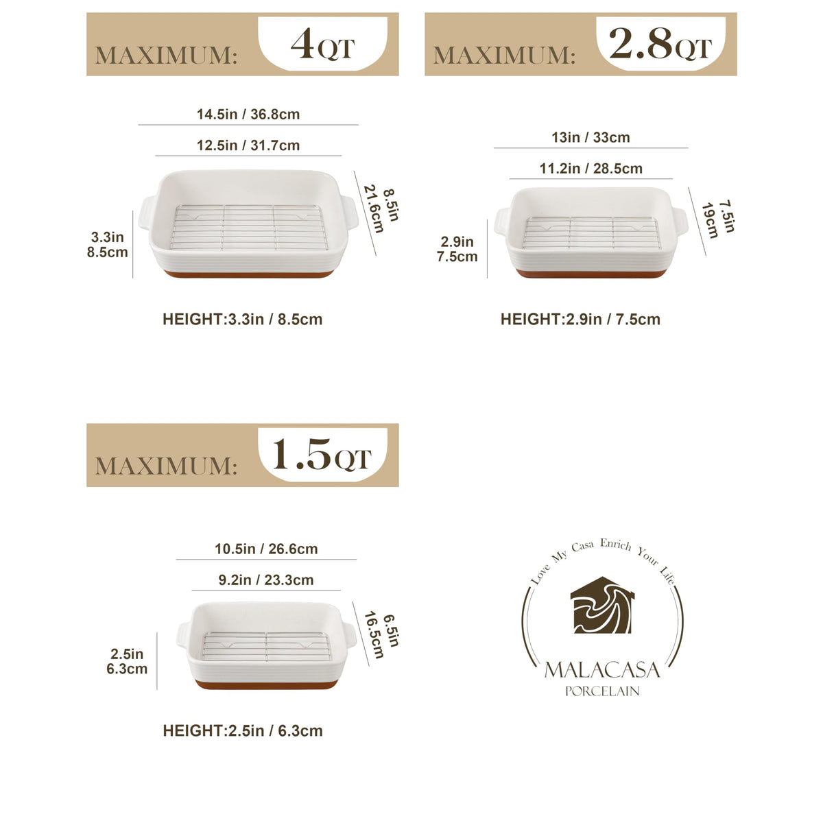 MALACASA Tara 13 inch rectangle baking dish ideal for casseroles and pasta