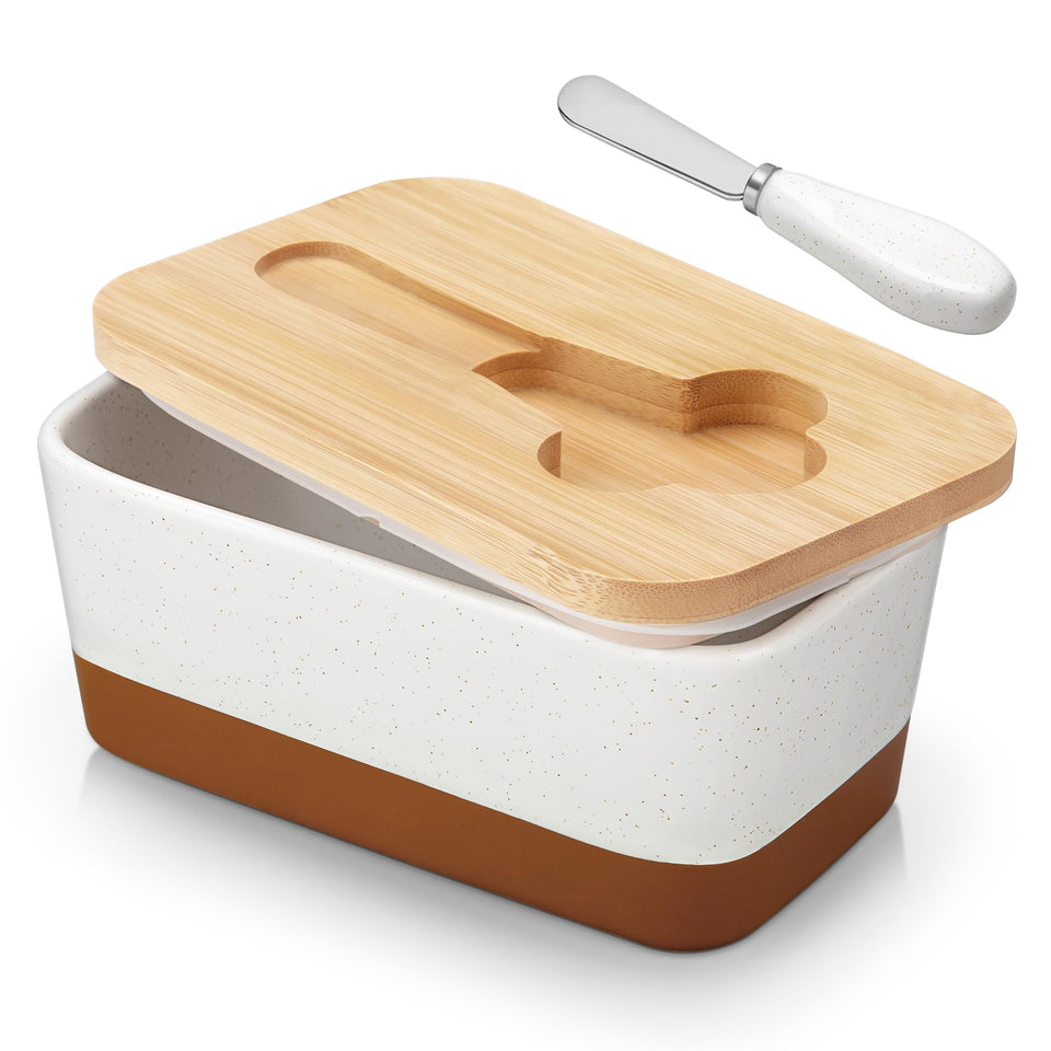 MALACASA Tara butter dish with lid showing airtight storage for fresh butter