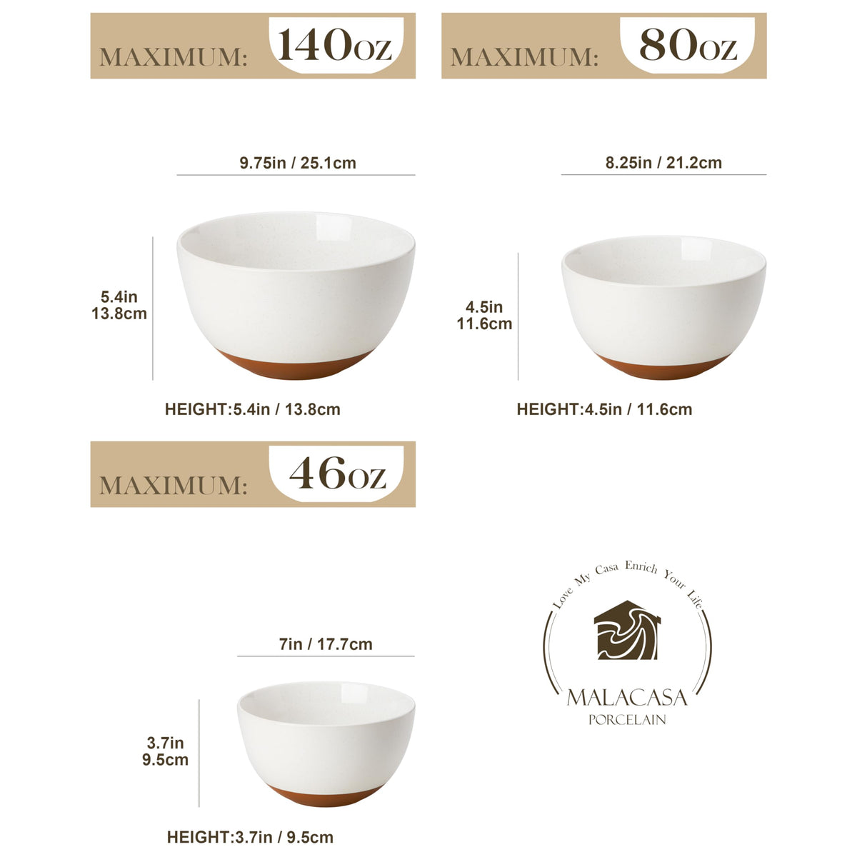 MALACASA Tara 4.38 qt dough kneading ceramic mixing bowl for family baking