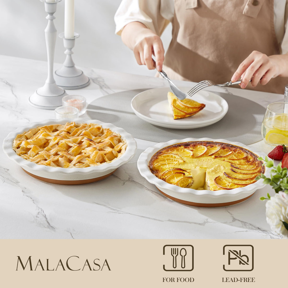 MALACASA Tara pie pan fluted edge shapes crusts beautifully and elevates presentation.