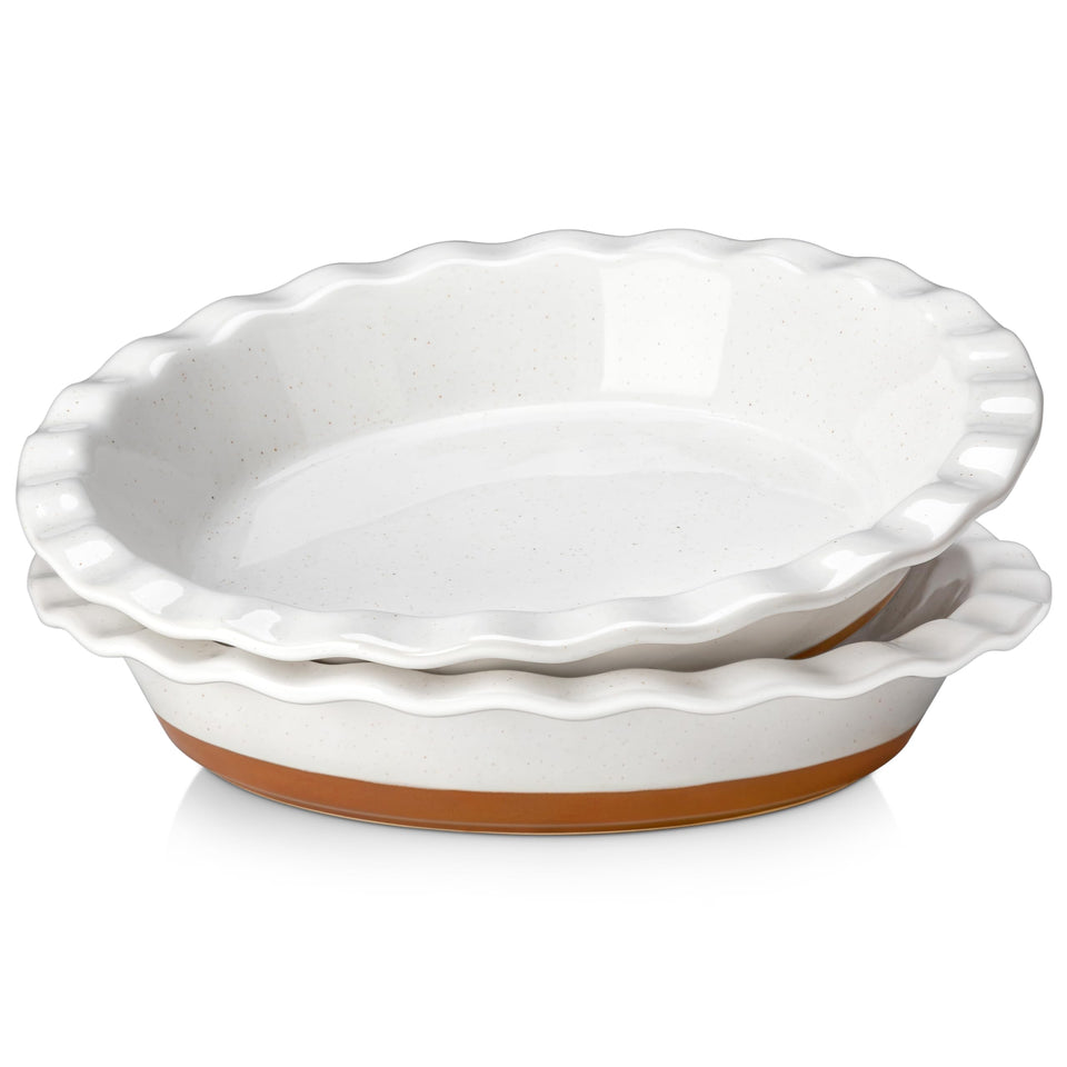 MALACASA Tara ceramic pie pan front view shows sturdy, stylish bakeware for pies.