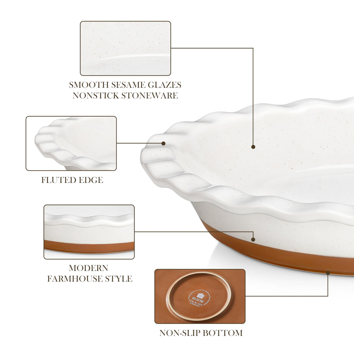 MALACASA Tara quiche and apple pie dishes are oven, dishwasher, and fridge safe.