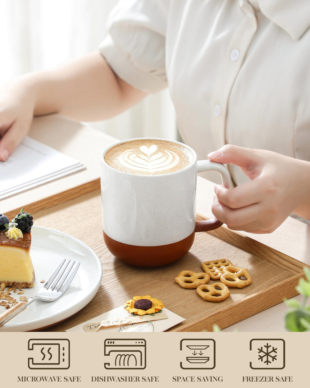 MALACASA Tara ergonomic handle offers a comfortable grip for hot drinks.