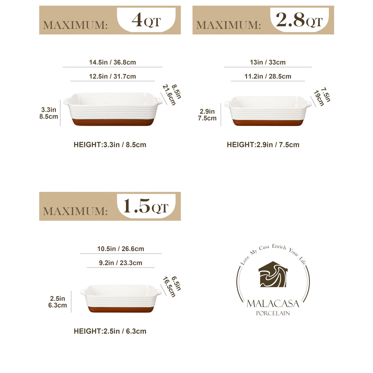 MALACASA TARA 13-inch rectangular baking dish ready for family meals