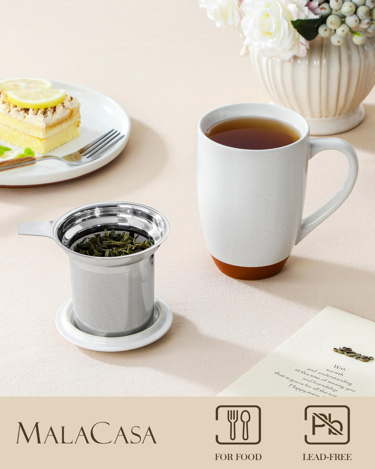 MALACASA tea mug 18 oz demonstrates generous capacity for cozy midday tea.