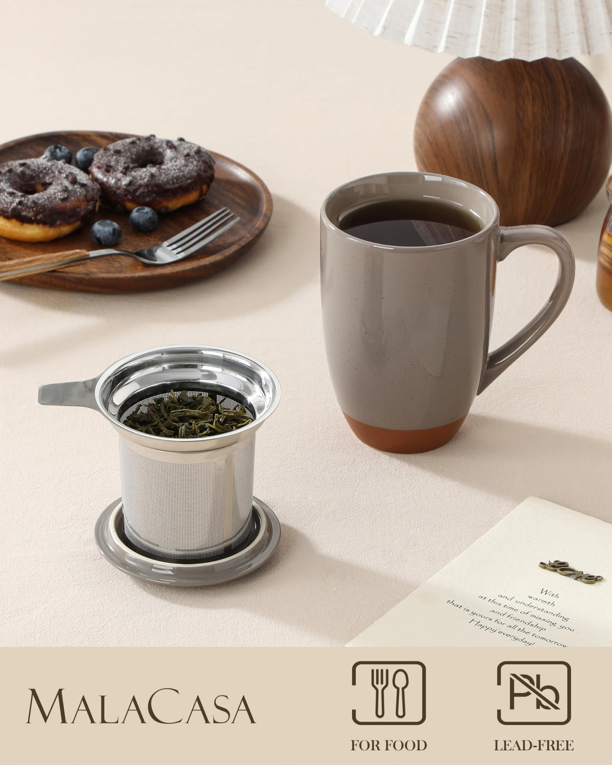 MALACASA teacup in khaki brown blends into cozy kitchen vibes.
