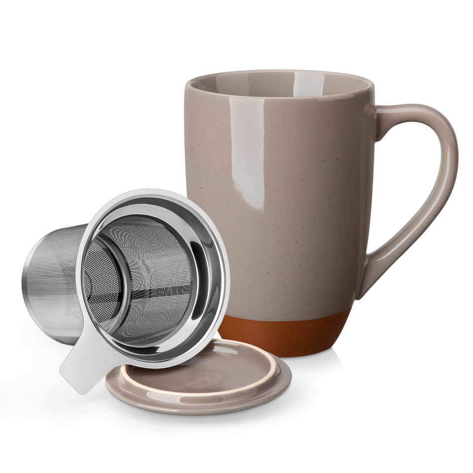 MALACASA teacup with lid and infuser for easy loose-leaf brewing.