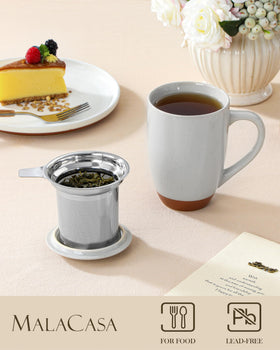 MALACASA tea mug with stainless steel infuser filters tiny leaves