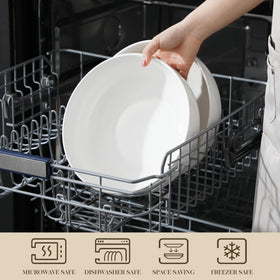 Large 10-inch Malacasa bowls used for salads and soups in a family setting.
