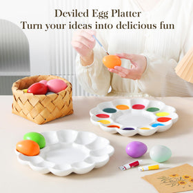 MALACASA white glazed ceramic egg tray with smooth non-stick surface