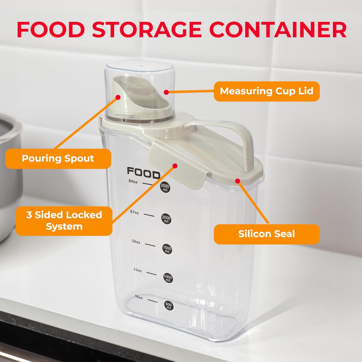 BPA-free food-grade plastic construction for safe storage