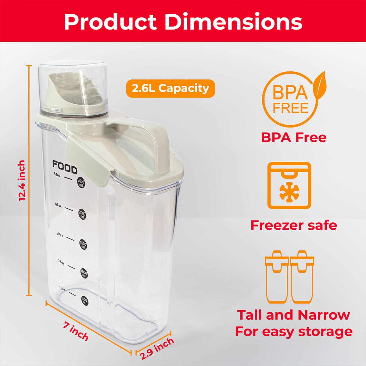 Pet food storage with airtight seal and ergonomic pouring