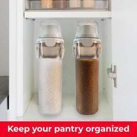 Stackable Malachite containers saving cabinet space