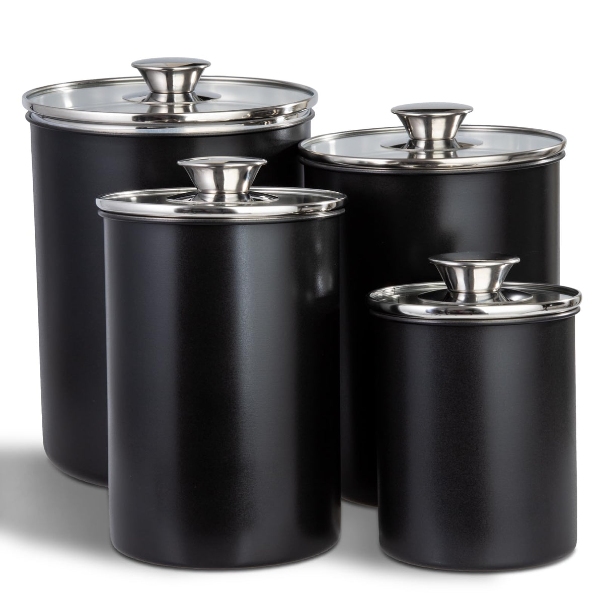 Malmo four-piece canister set on counter for easy pantry access.